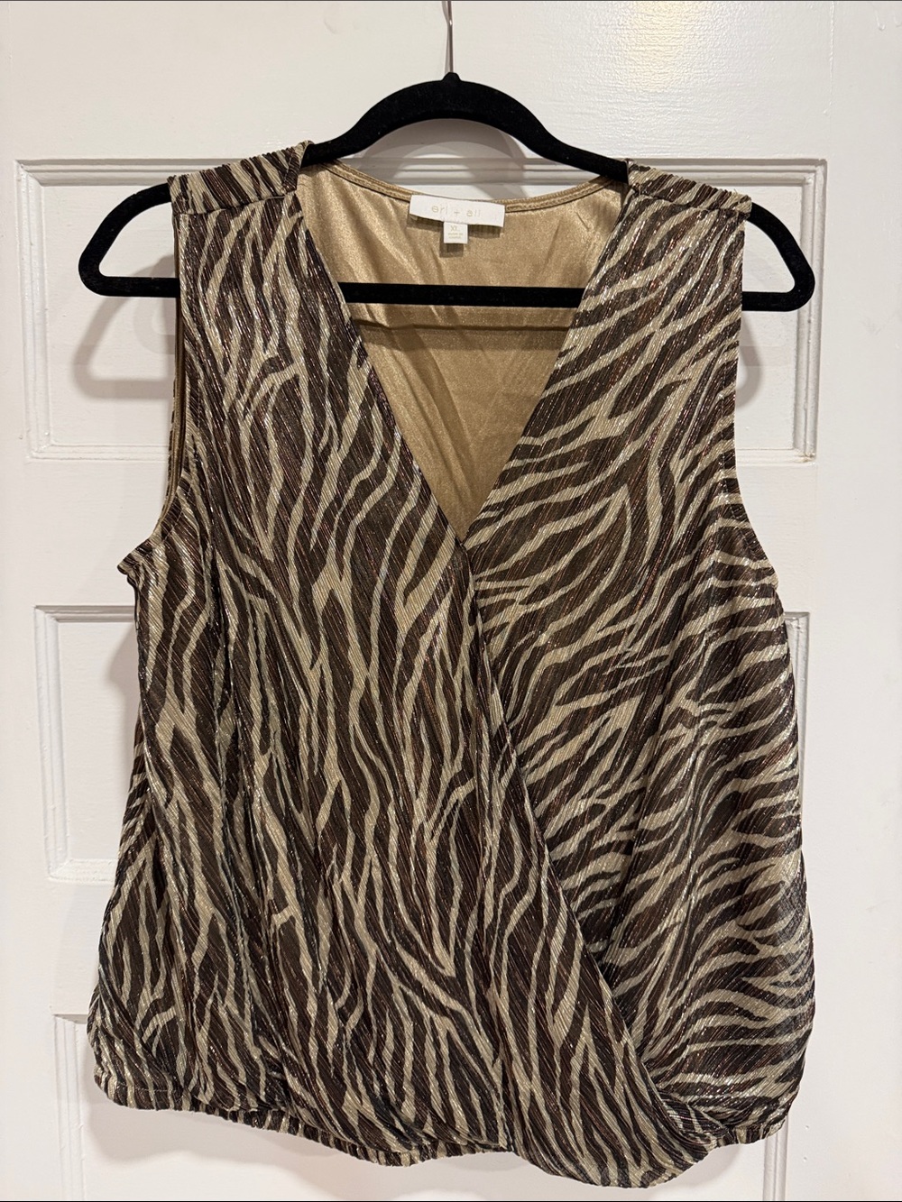 Eri + Ali Kasi shimmer sleeveless Zebra-Print Top
